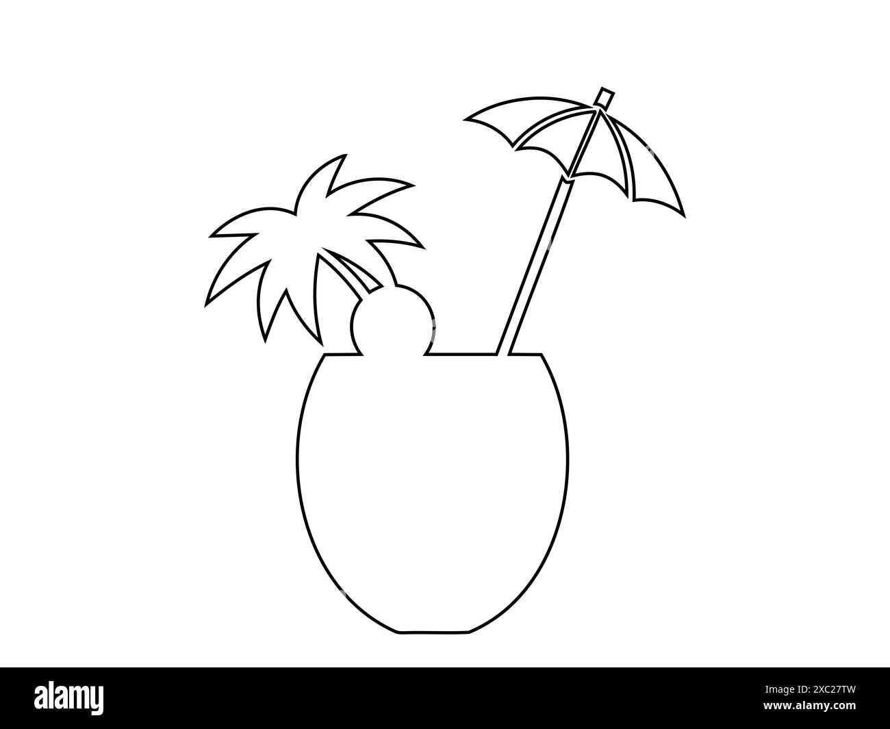 Conception des contours de cocktails tropicaux. Boissons de plage. Illustration noire isolée sur fond blanc. Impression, logo, pictogramme, éléments de conception, coloration Illustration de Vecteur