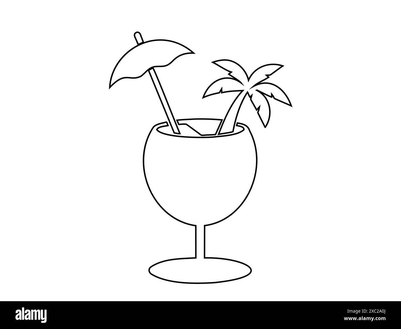 Conception des contours de cocktails tropicaux. Boissons de plage. Illustration noire isolée sur fond blanc. Impression, logo, pictogramme, éléments de conception, coloration Illustration de Vecteur