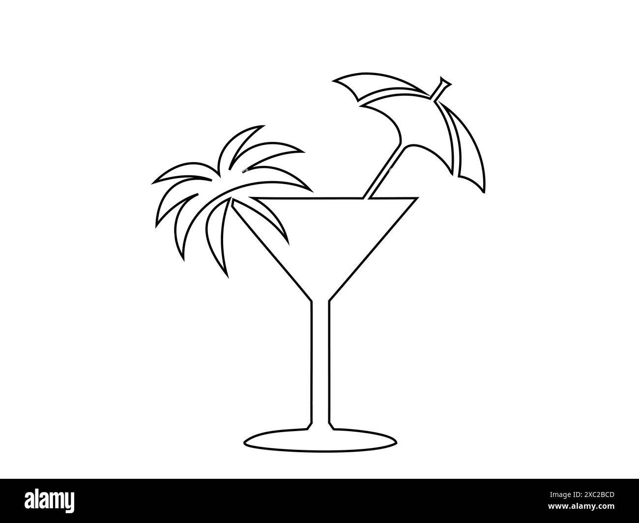 Conception des contours de cocktails tropicaux. Boissons de plage. Illustration noire isolée sur fond blanc. Impression, logo, pictogramme, éléments de conception, coloration Illustration de Vecteur