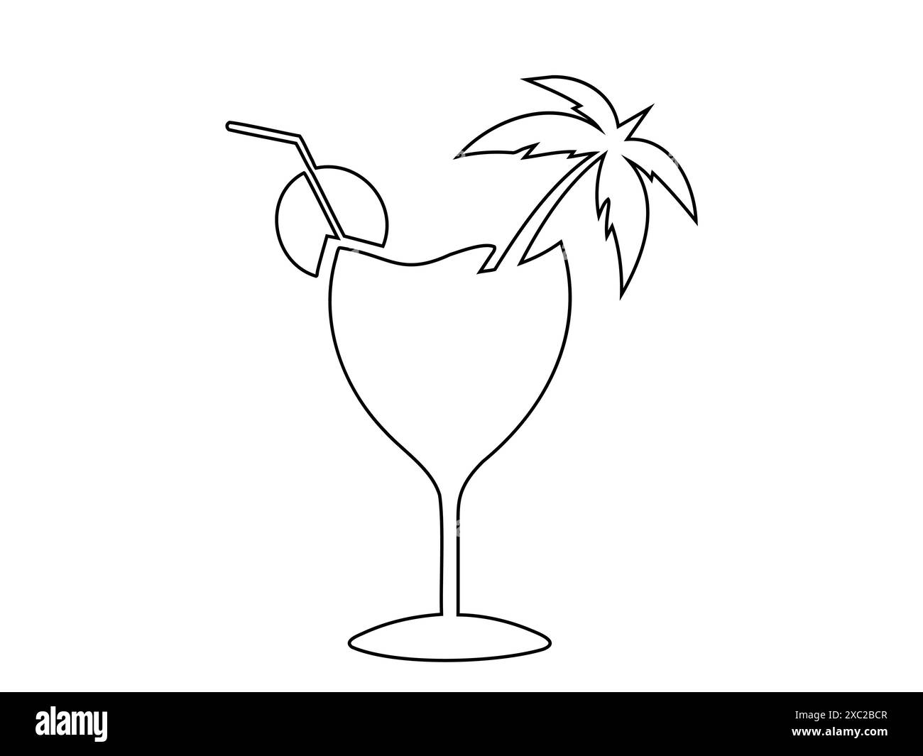 Conception des contours de cocktails tropicaux. Boissons de plage. Illustration noire isolée sur fond blanc. Impression, logo, pictogramme, éléments de conception, coloration Illustration de Vecteur