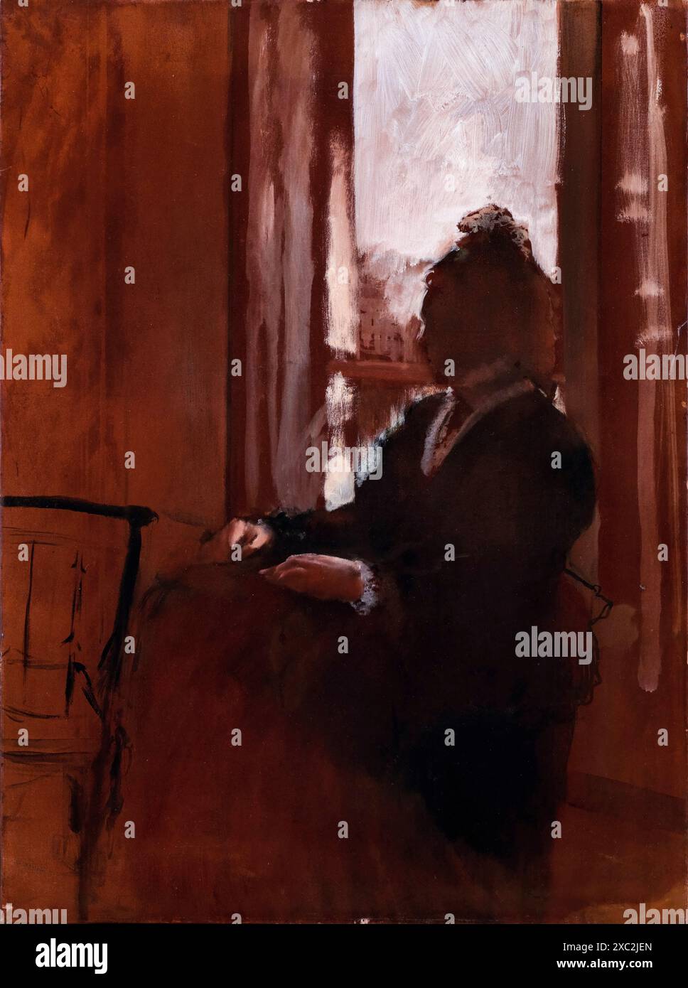 Edgar Degas, femme à une fenêtre, portrait peint à l'huile sur papier monté sur lin, 1871-1872 Banque D'Images