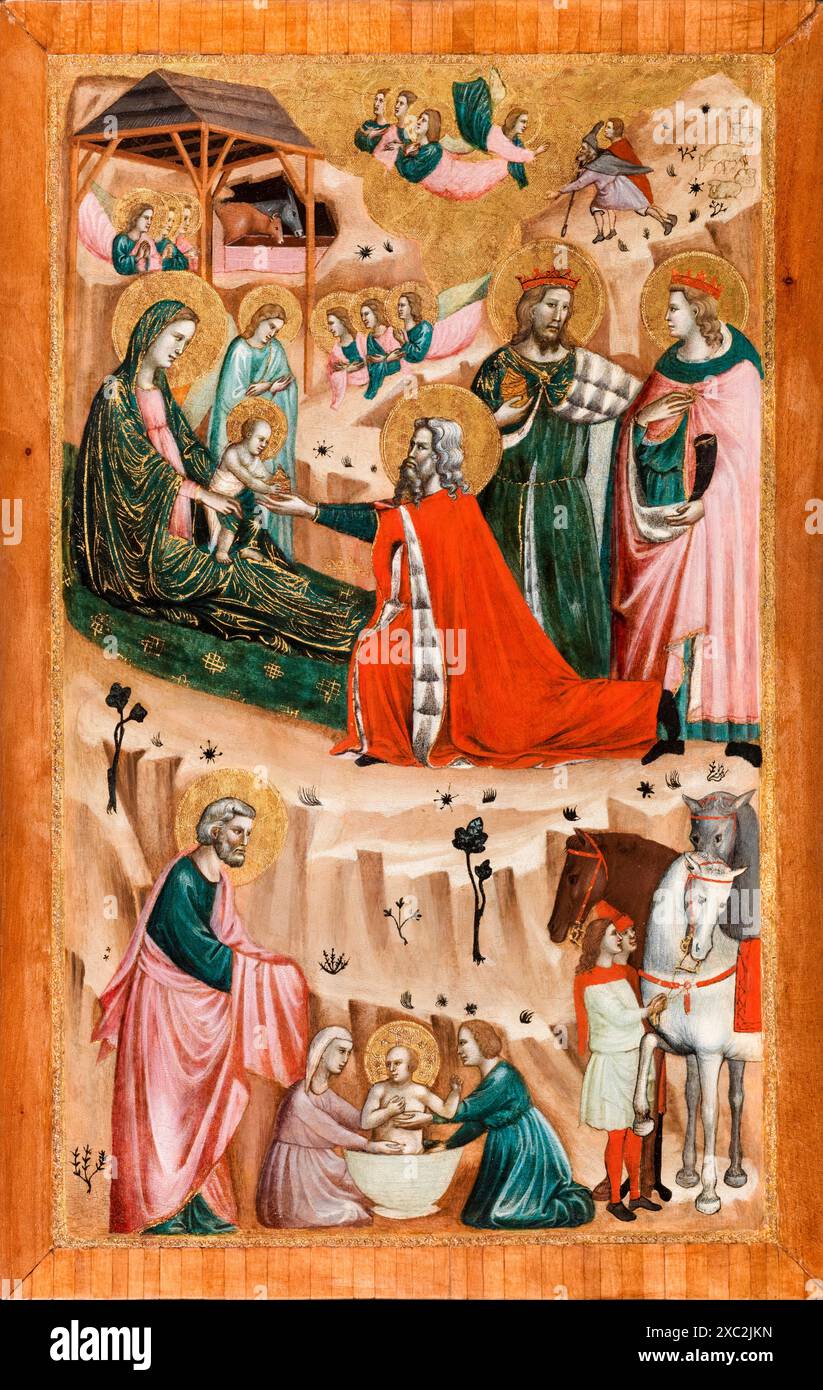Giovanni Baronzio peinture, L'Adoration des Mages, tempera sur panneau avec feuille d'or, XIVe siècle byzantin, 1326-1350 Banque D'Images