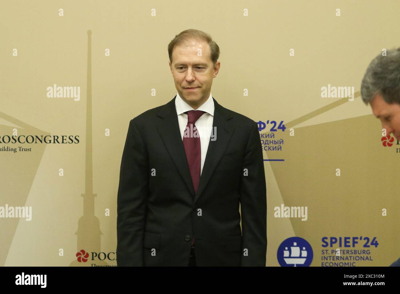 Saint-Pétersbourg, Russie. 07 juin 2024. Denis Manturov, premier vice-président du gouvernement de la Fédération de Russie, au Forum économique international de Petersburg 2024 (SPIEF 2024). (Photo de Maksim Konstantinov/SOPA images/SIPA USA) crédit : SIPA USA/Alamy Live News Banque D'Images