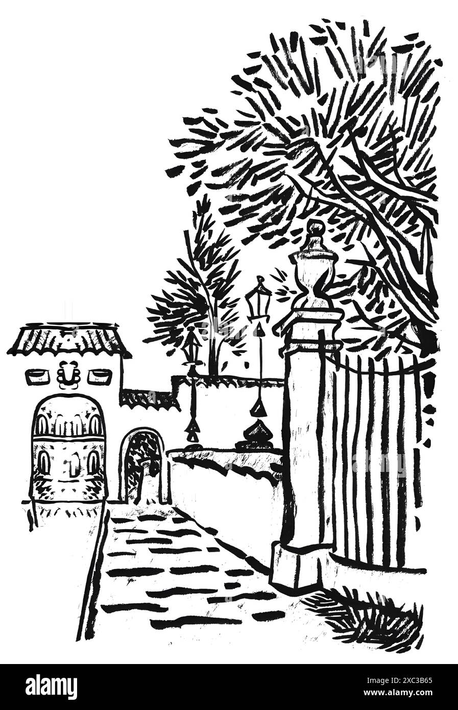 Ville allemande de Ratisbonne ou Ratisbonne, située en Bavière, à côté du Danube, illustration de dessin à la main, vecteur. Session de tourisme. Banque D'Images