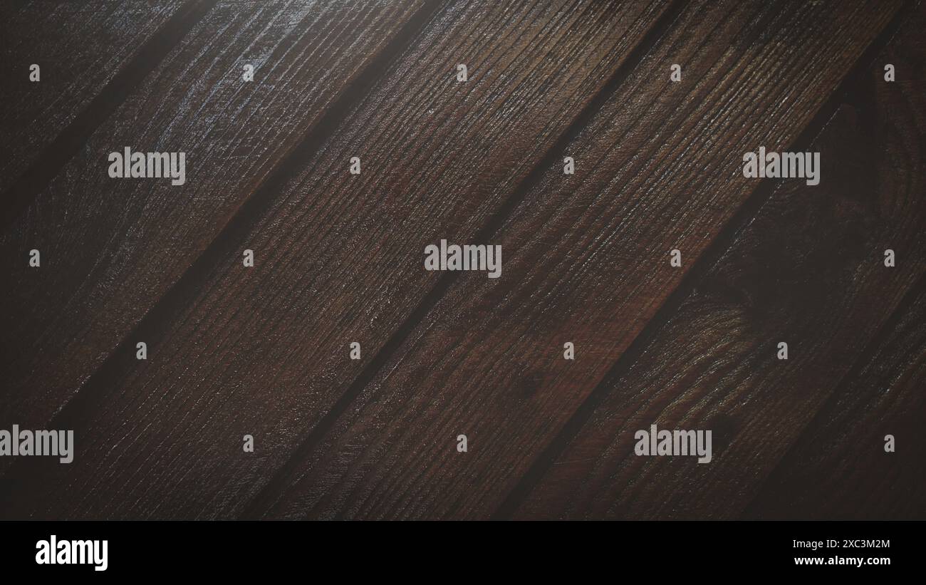 Fond en bois texturé foncé. Vue de dessus d'une surface texturée en bois avec effet de vignettage foncé pour l'arrière-plan. Banque D'Images