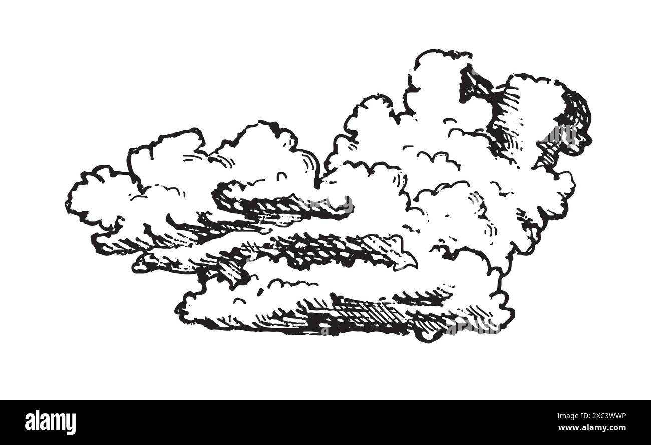 Ensemble de nuages dans le style rétro vintage dessiné à la main isolé sur fond blanc. Éléments de conception de dessins animés. Illustration vectorielle. Illustration de Vecteur