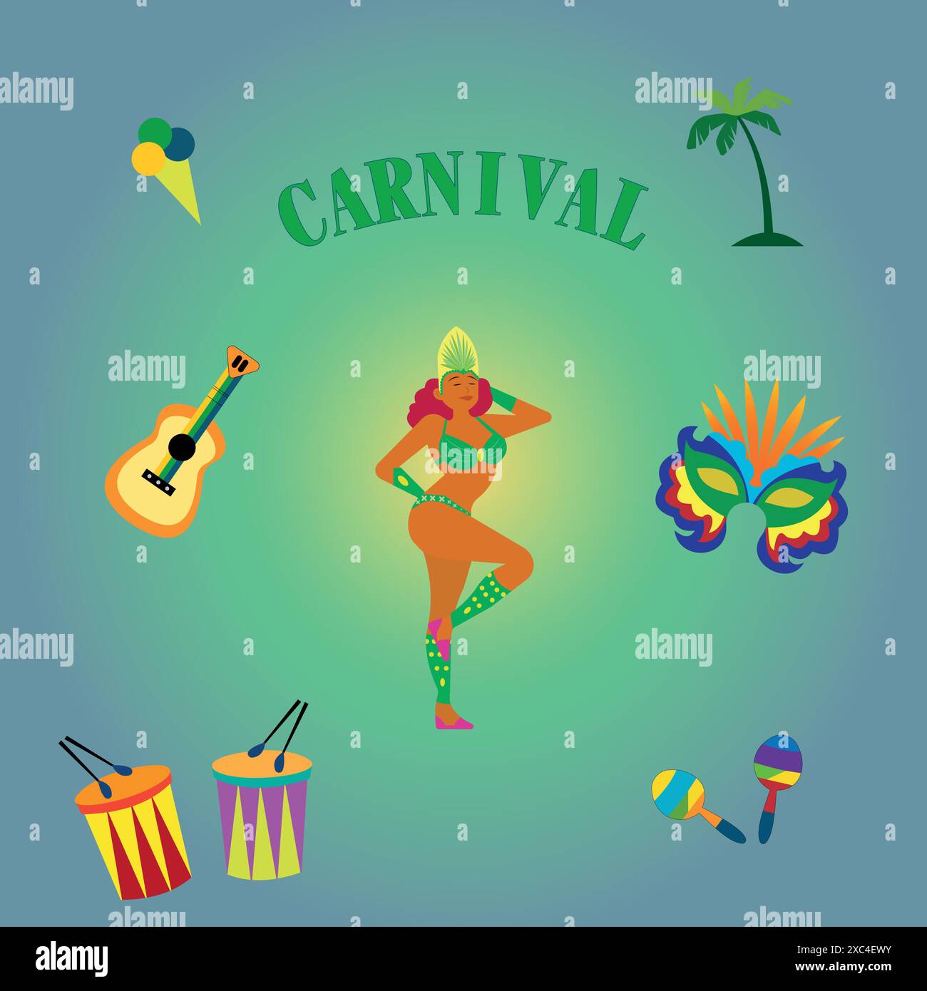 Collection de carnaval de design coloré. Design pour le Carnaval du Brésil. Illustration abstraite décorative avec des doodles colorés. Illustration de Vecteur