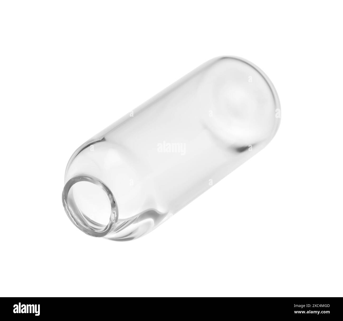 Ampoule en verre vide ouverte isolée sur blanc Banque D'Images
