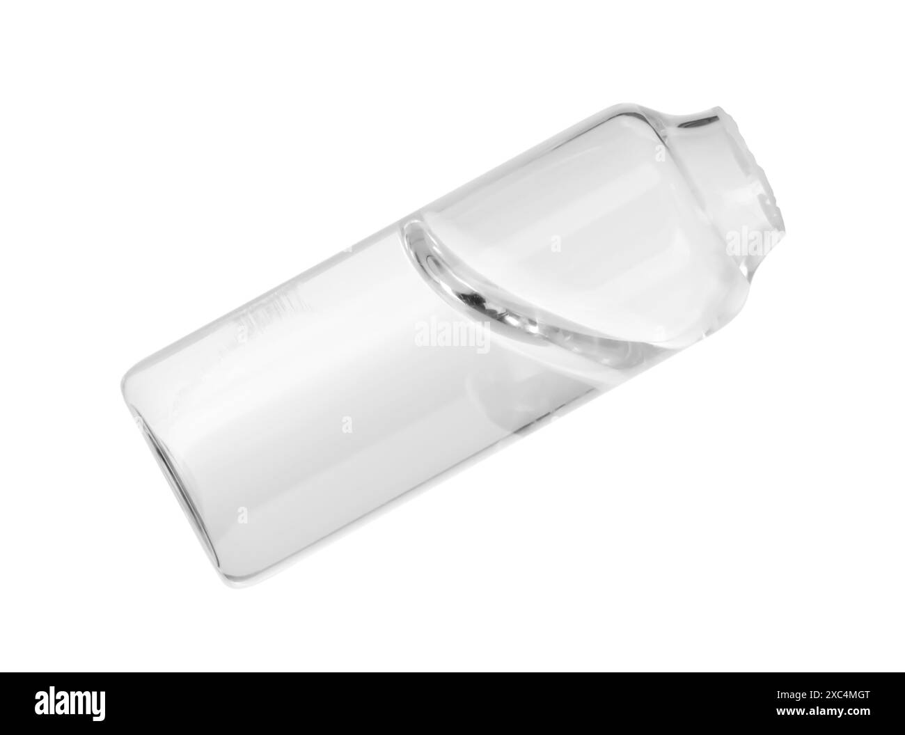 Ampoule en verre ouverte avec du liquide isolé sur blanc Banque D'Images