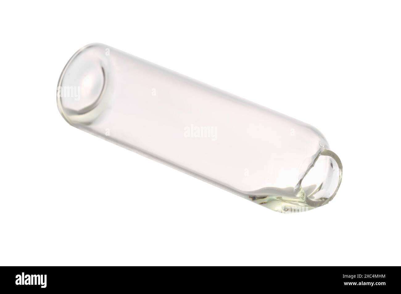 Ampoule en verre vide ouverte isolée sur blanc Banque D'Images