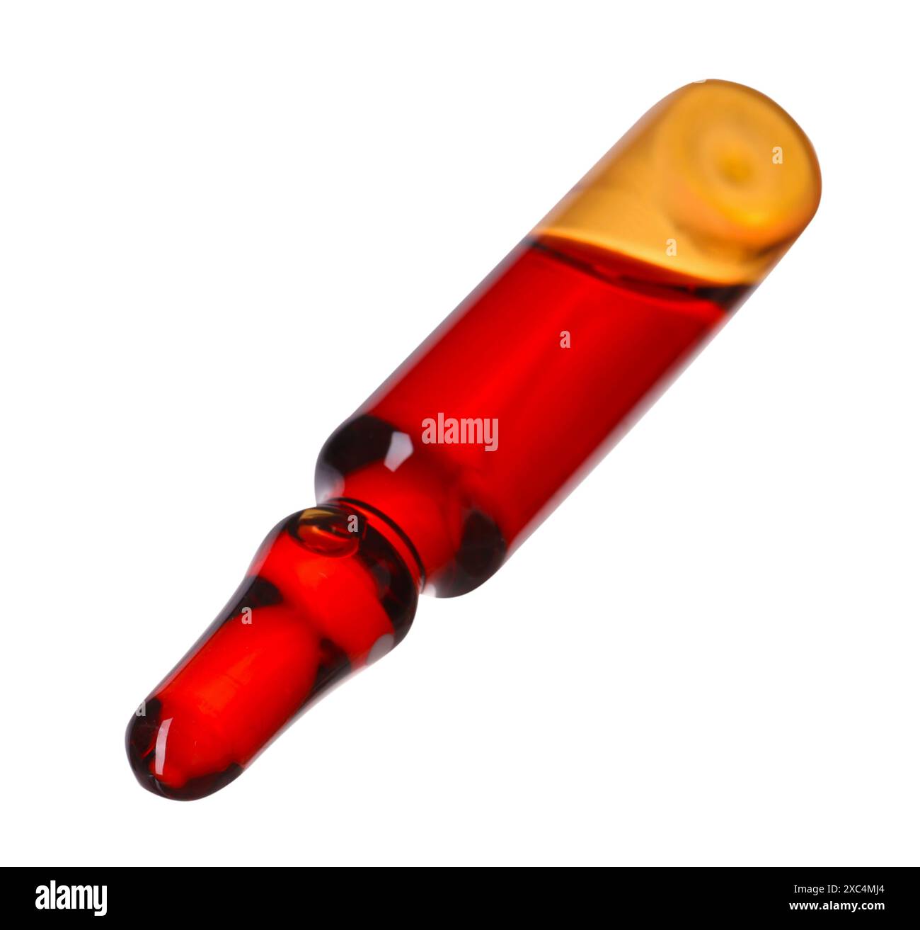 Ampoule en verre avec liquide isolé sur blanc Banque D'Images