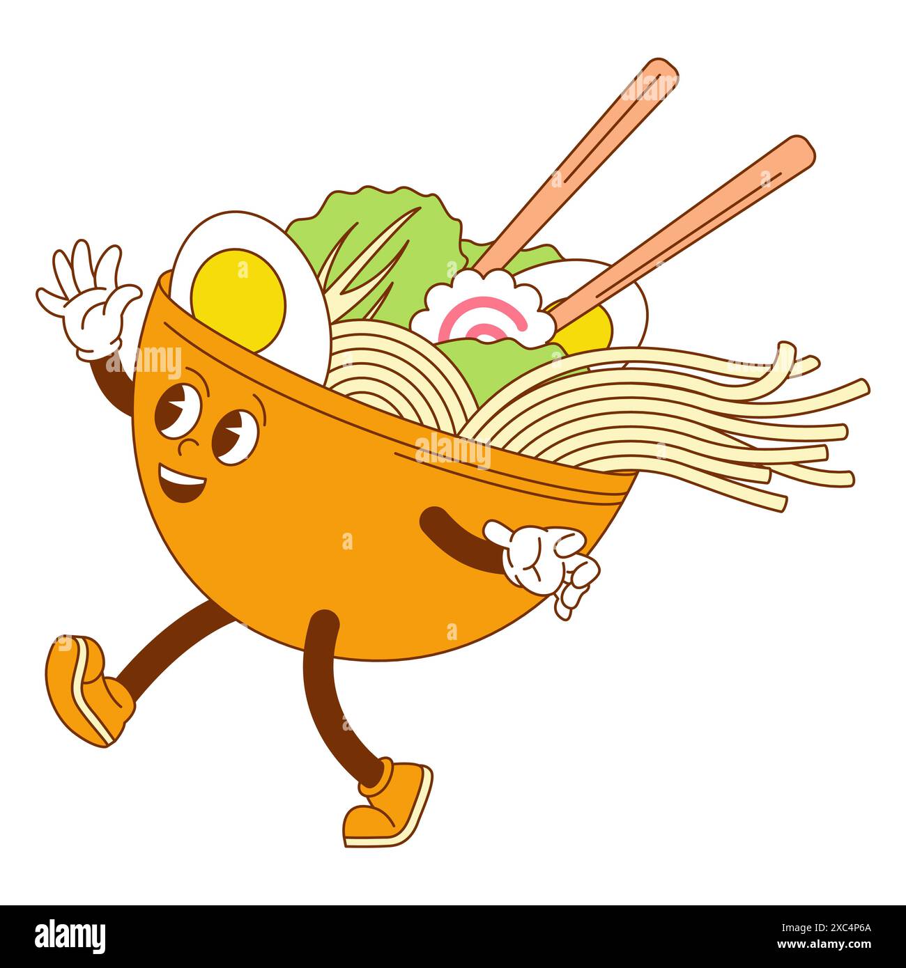 Ramen bol nouilles groovy personnage Illustration de Vecteur