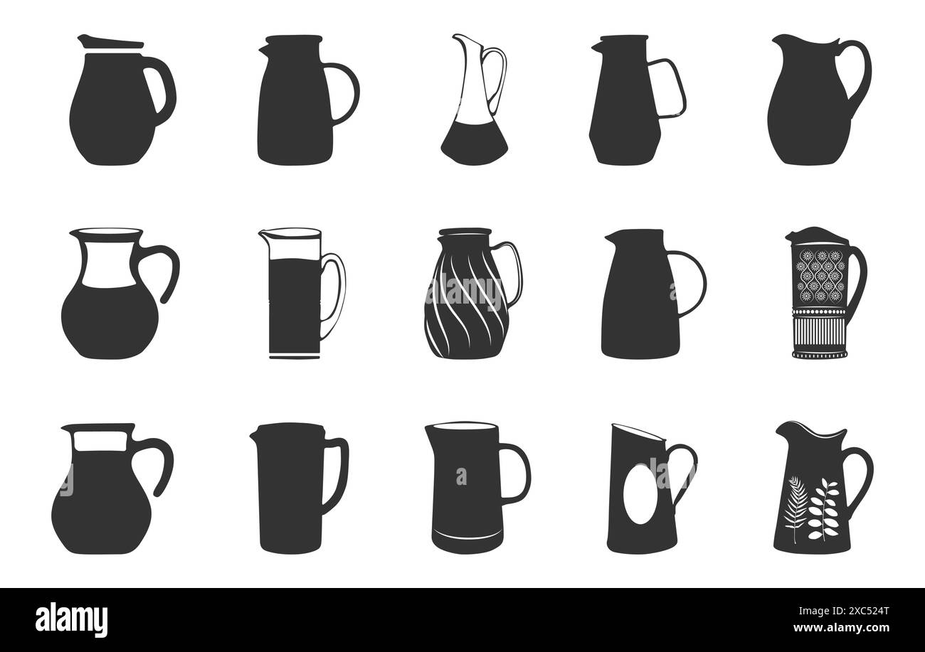 Silhouettes de pichet, icône de pichet, silhouette de pichet à eau, silhouette de pichet Illustration de Vecteur