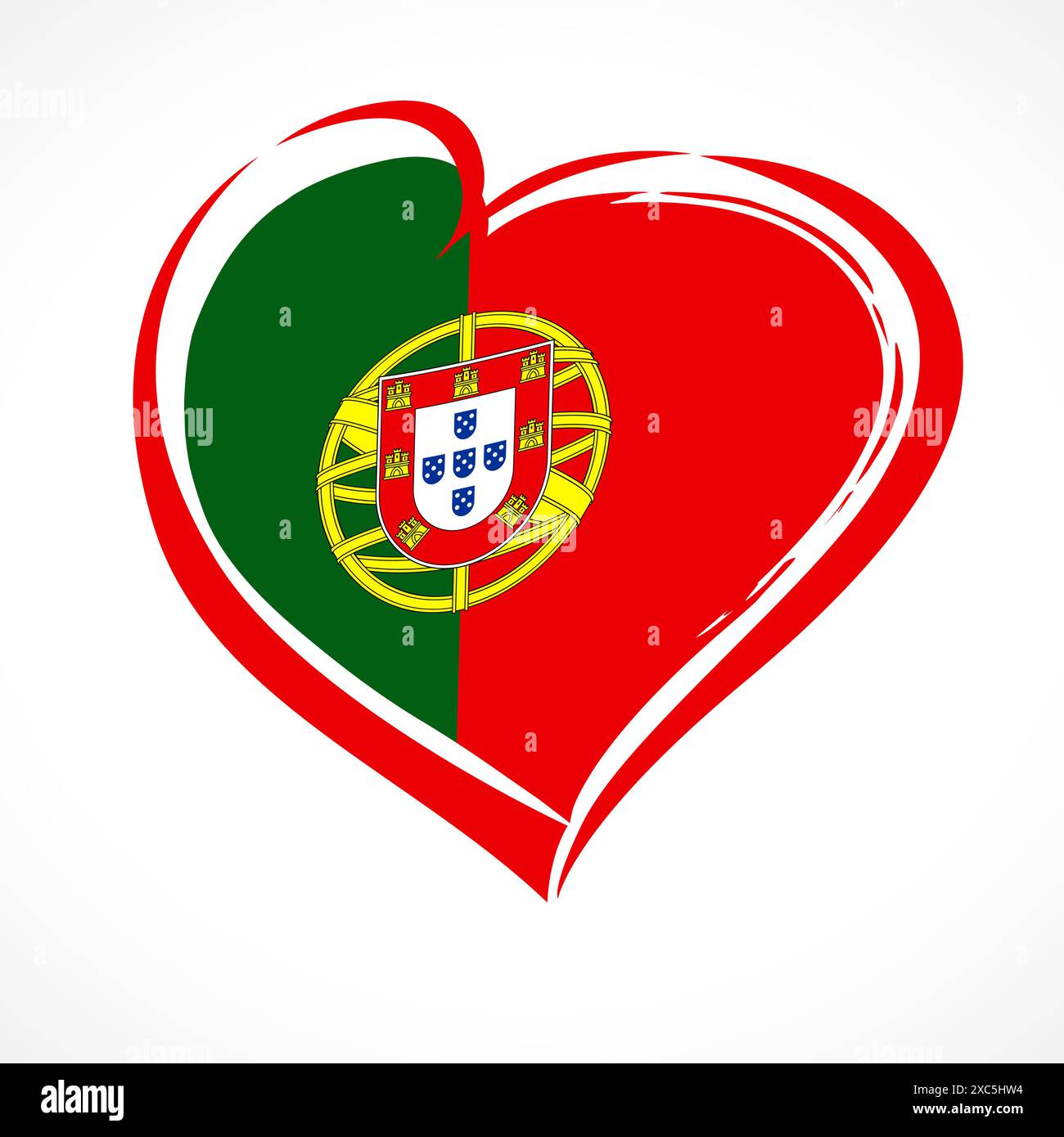 Emblème de cœur créatif portugais. Joli logo avec drapeau du Portugal. Icône sportive ou politique. Conception isolée. Décoration de vacances. Concept décoratif. Illustration de Vecteur