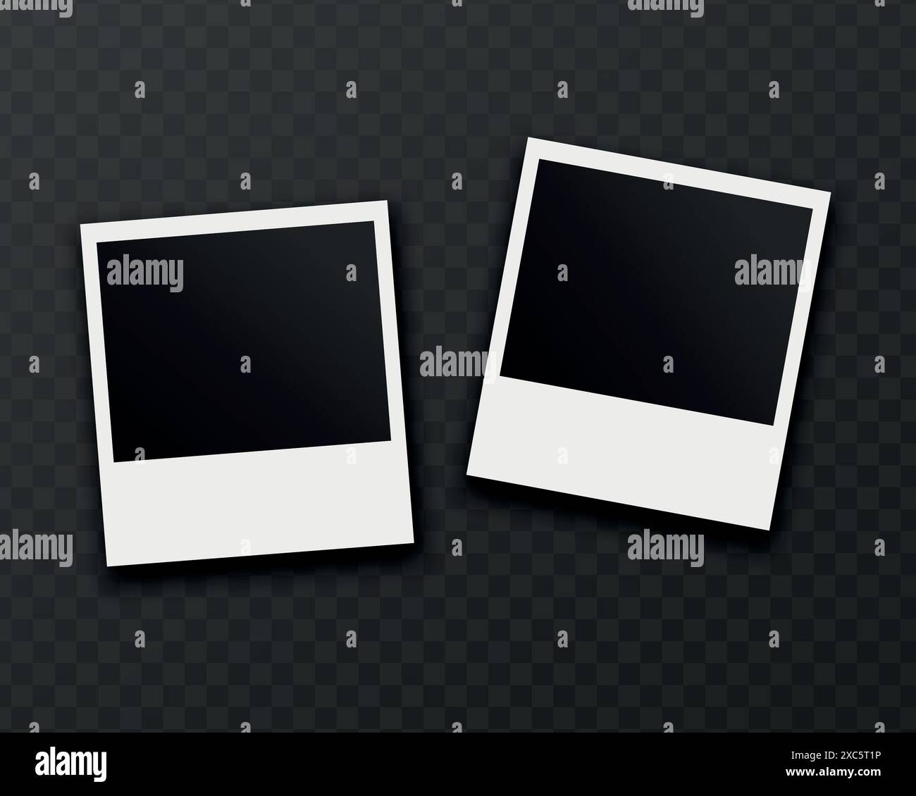 Modèle de cadres photo Polaroid. Photos Polaroid vierges sur fond transparent foncé. Illustration vectorielle Illustration de Vecteur