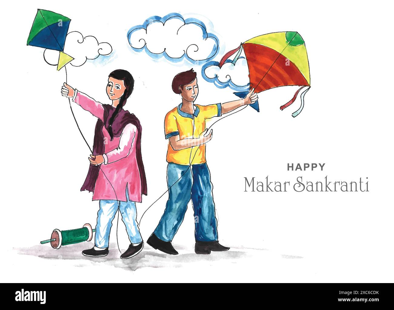 Makar sankranti carte de voeux fond de vacances Illustration de Vecteur