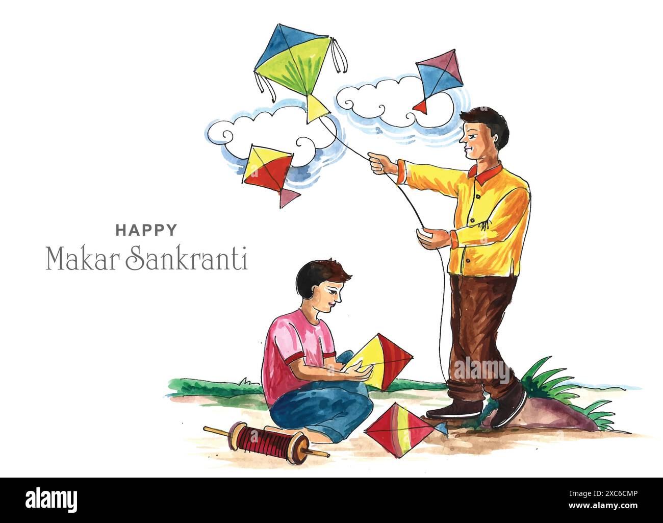 Célébration Makar sankranti avec conception colorée de cerfs-volants Illustration de Vecteur