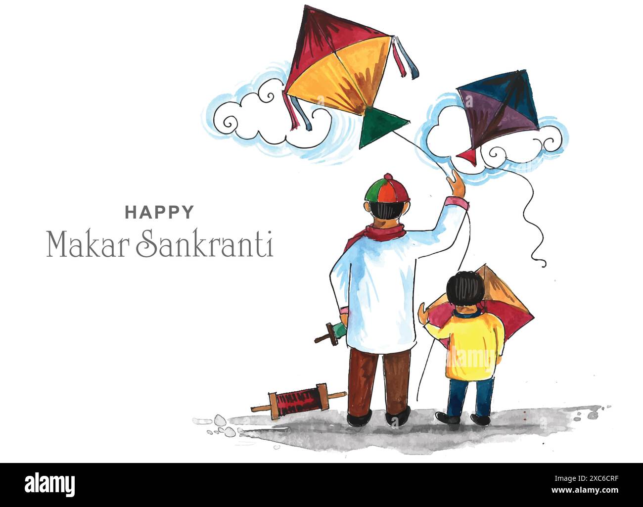Célébration Makar sankranti avec conception colorée de cerfs-volants Illustration de Vecteur