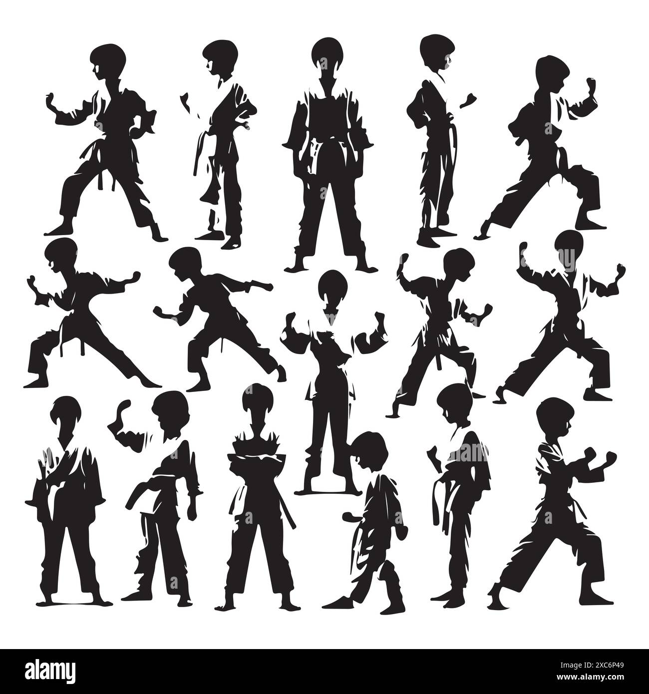 Ensemble silhouette de jeunes garçons de karaté. Illustration isolée vectorielle Illustration de Vecteur