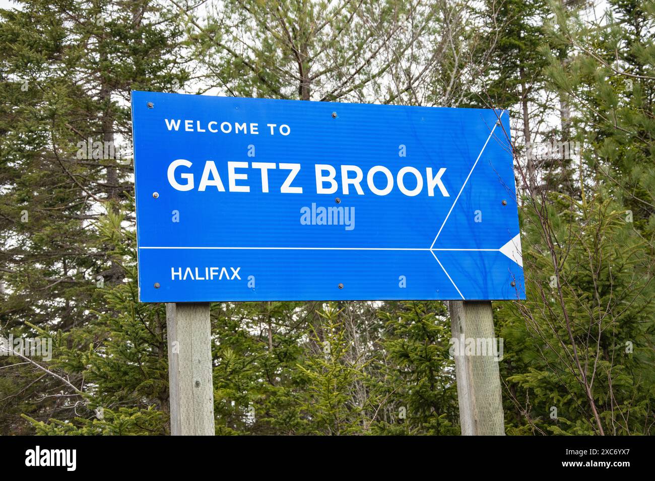 Bienvenue au panneau Gaetz Brook sur la route 7 en Nouvelle-Écosse, Canada Banque D'Images