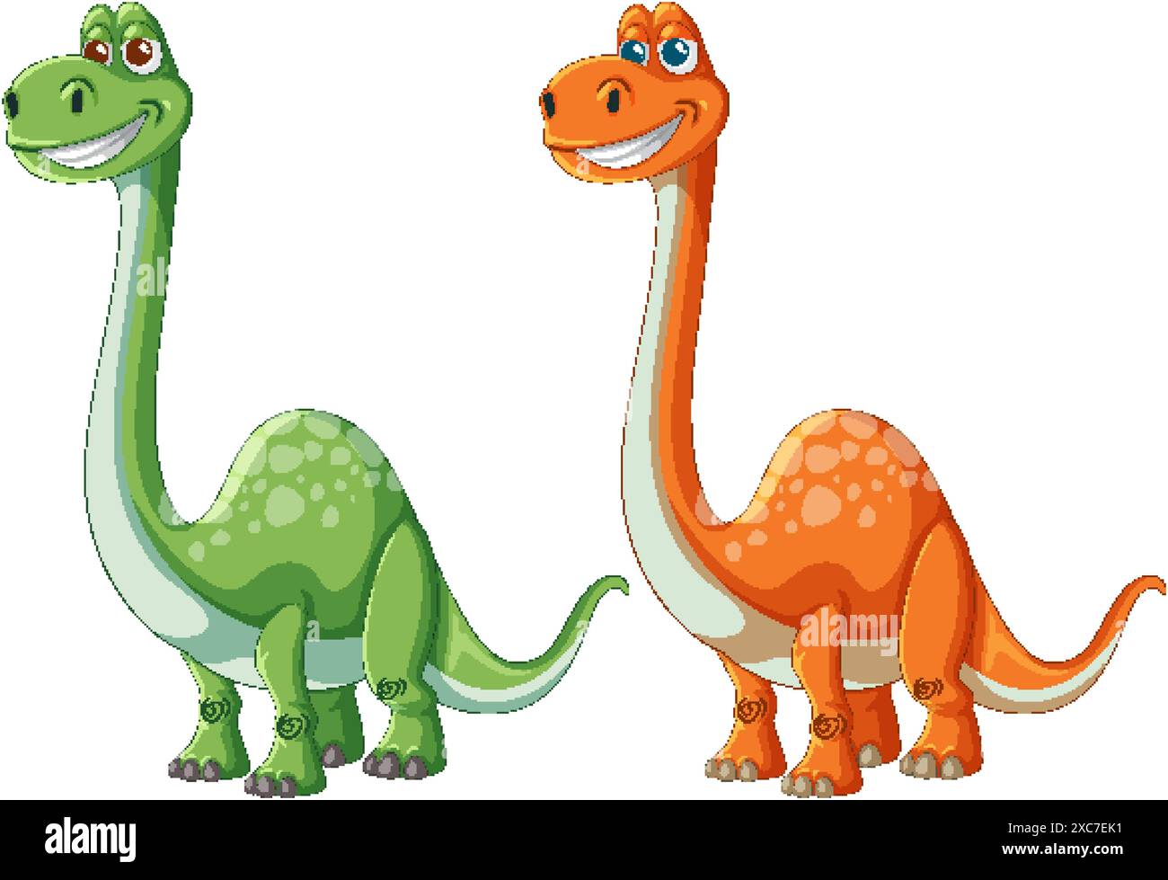Deux dinosaures colorés debout et souriants Illustration de Vecteur