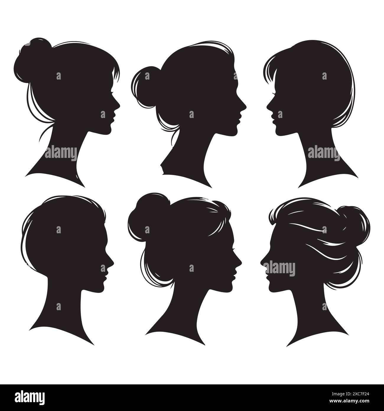 Silhouette ensemble de tête de femme. Illustration isolée vectorielle Illustration de Vecteur