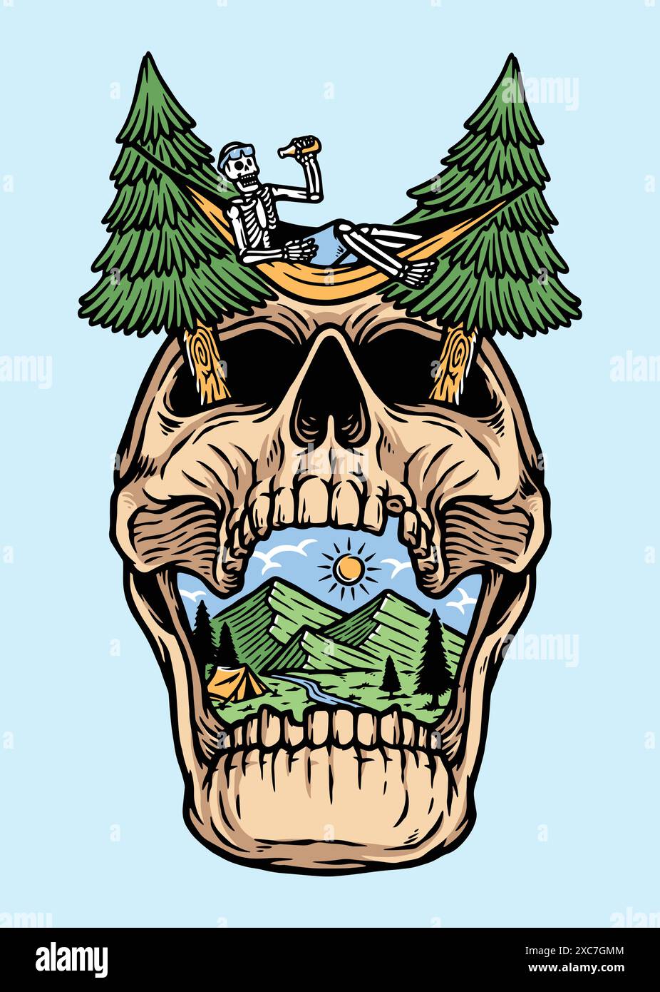 le crâne est relaxant sur l'illustration de montagne Illustration de Vecteur