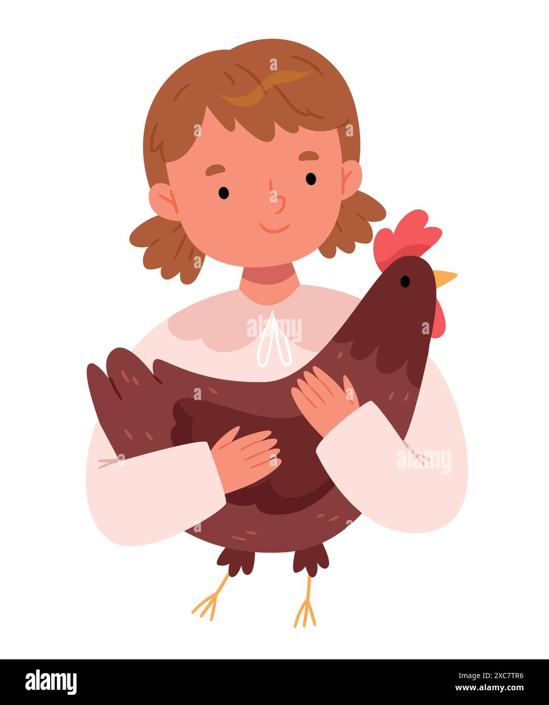 La petite fille tient la poule à la ferme. Journée des câlins. Le concept de véganisme. Illustration de Vecteur