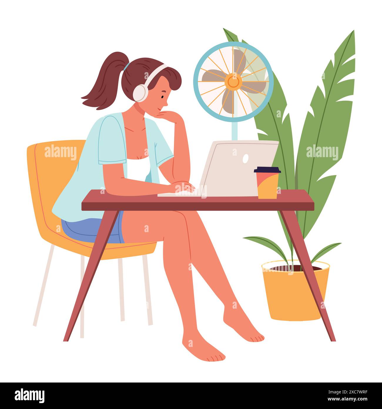 Appareils de refroidissement au travail. Collecte de l'épuisement employés assis sous ventilateur ou climatiseur. Sauvetage par temps chaud. Surchauffe et épuisement. BT Illustration de Vecteur
