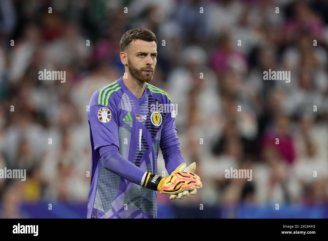 Munich, Allemagne. 14 juin 2024. Angus Gunn, un écossais vu en action lors du match de l'UEFA EURO 2024 entre l'Allemagne et l'Écosse au stade Allianz. Score final : Allemagne 5:1 Écosse. (Photo de Grzegorz Wajda/SOPA images/SIPA USA) crédit : SIPA US/Alamy Live News Banque D'Images