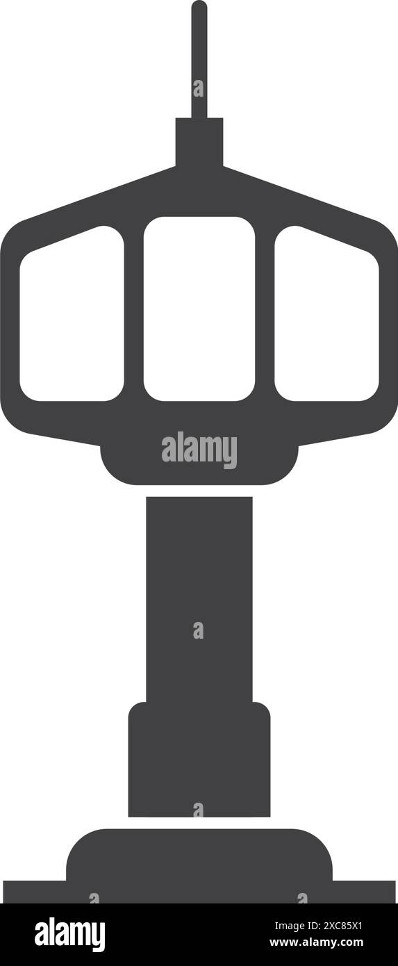 Icône de la tour de contrôle de vol dans un style plat. Illustration vectorielle du moniteur de navigation sur fond isolé. Concept d'affaires de signe de bâtiment d'aéroport. Illustration de Vecteur