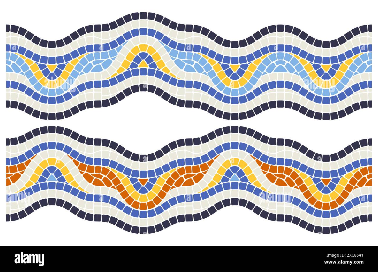 Ornement de bordure en mosaïque ondulée, modèle sans couture dans le style portugais, ligne de décor de vague intérieure et extérieure, vecteur Illustration de Vecteur