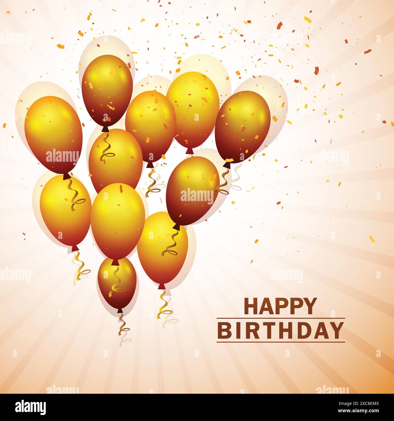 Belle fête d'anniversaire avec des ballons volants dorés sur fond de confettis Illustration de Vecteur