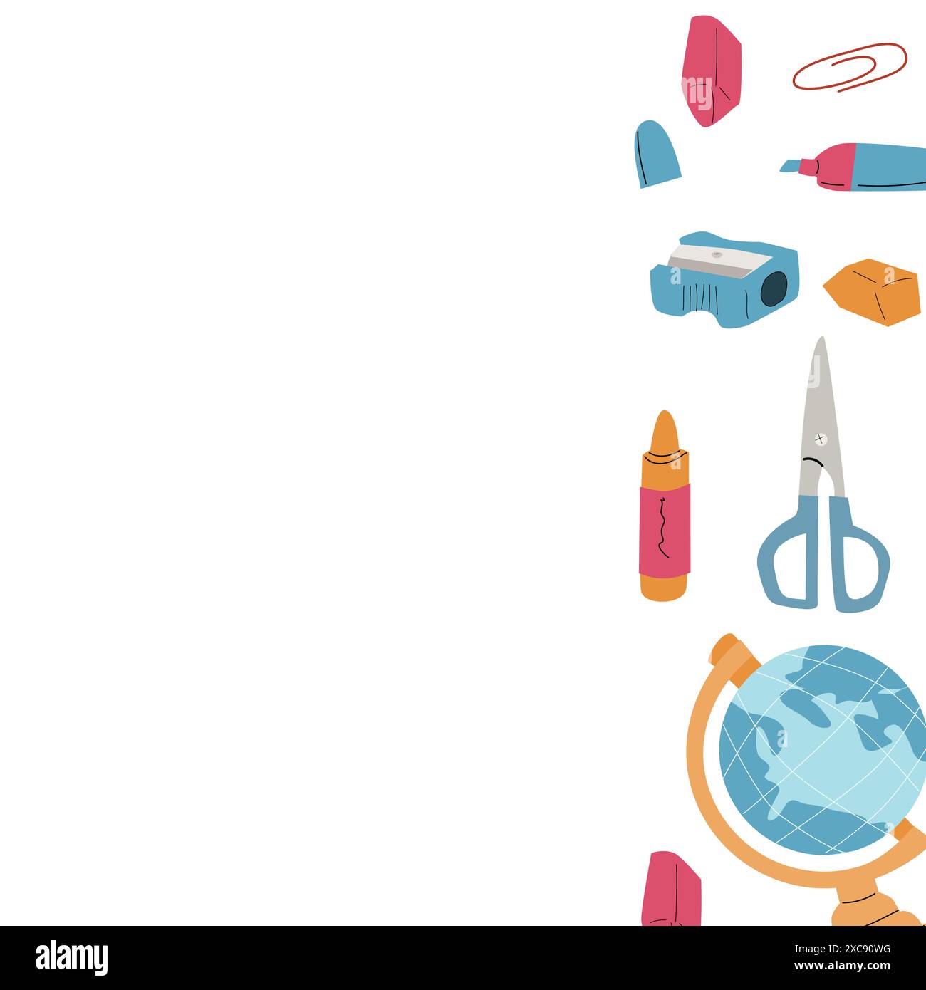 Retour à l'école, bannière ou cadre de maternelle. Enfants éléments scolaires, crayons de fond avec espace de copie. Fournitures pour enfants, design mignon. Peut être utilisé f Illustration de Vecteur