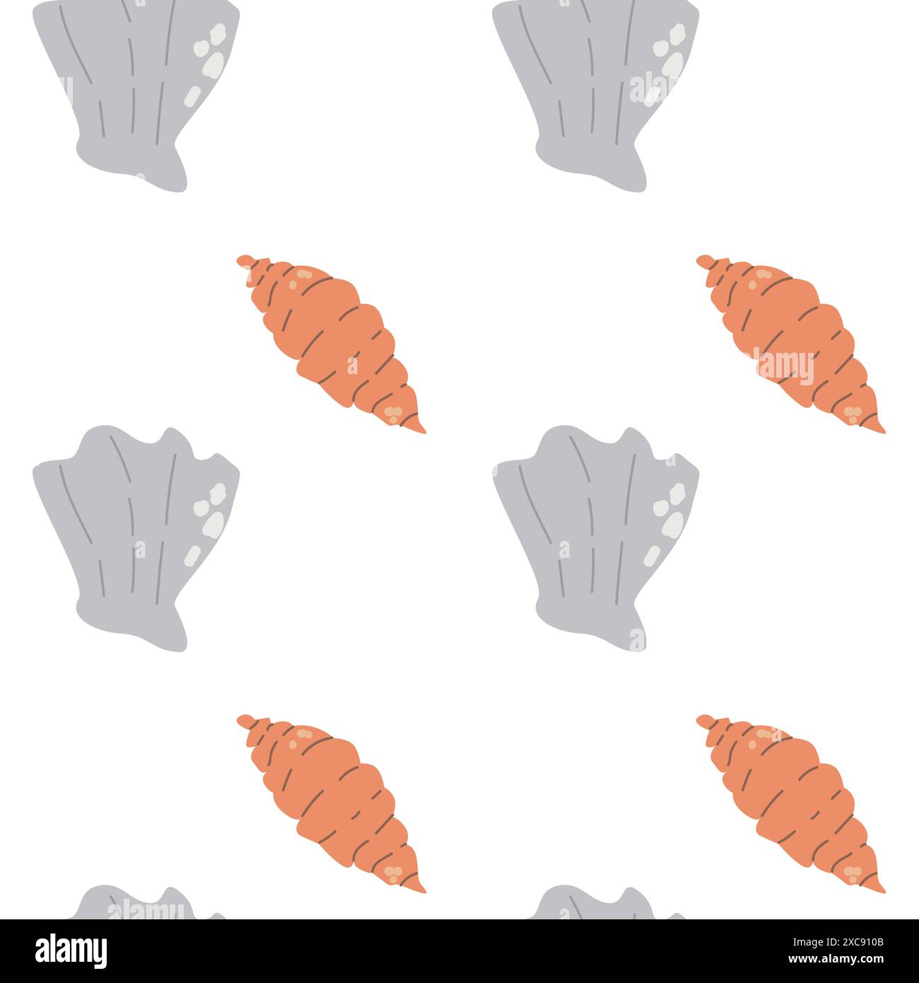 Motif mode mignon pour enfants. Fond transparent de coquille de mer enfantine. Motif d'éléments de vie marine. Conception de chambre d'enfant. Couleurs pastel. Fond de palourdes, Illustration de Vecteur