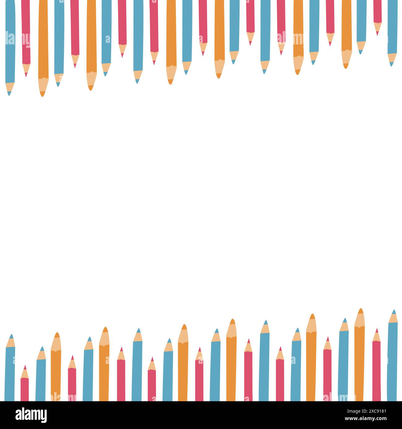 Retour à l'école, bannière ou cadre de maternelle. Enfants éléments scolaires, crayons de fond avec espace de copie. Fournitures pour enfants, design mignon. Peut être utilisé f Illustration de Vecteur