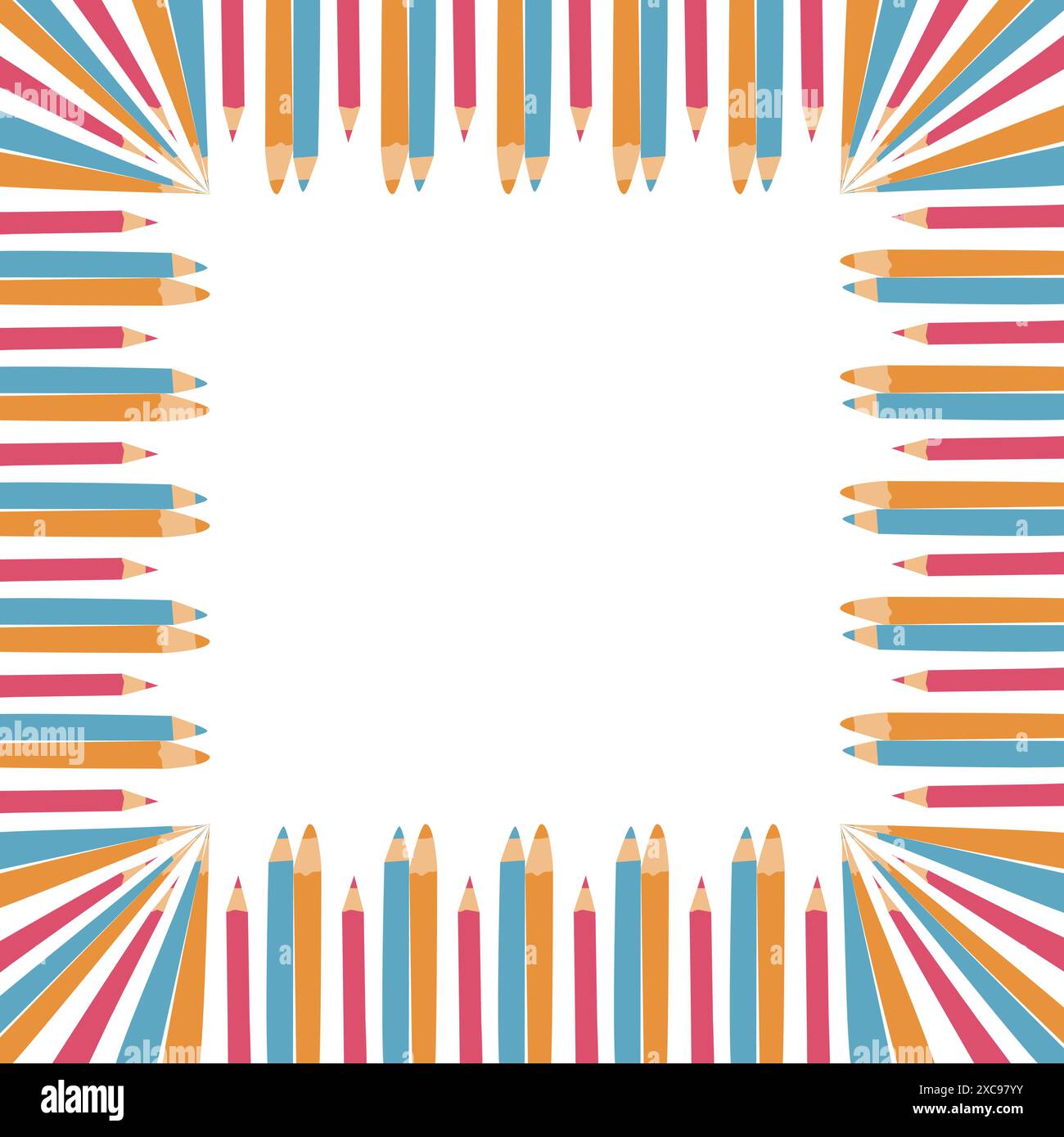 Retour à l'école, bannière ou cadre de maternelle. Enfants éléments scolaires, crayons de fond avec espace de copie. Fournitures pour enfants, design mignon. Peut être utilisé f Illustration de Vecteur