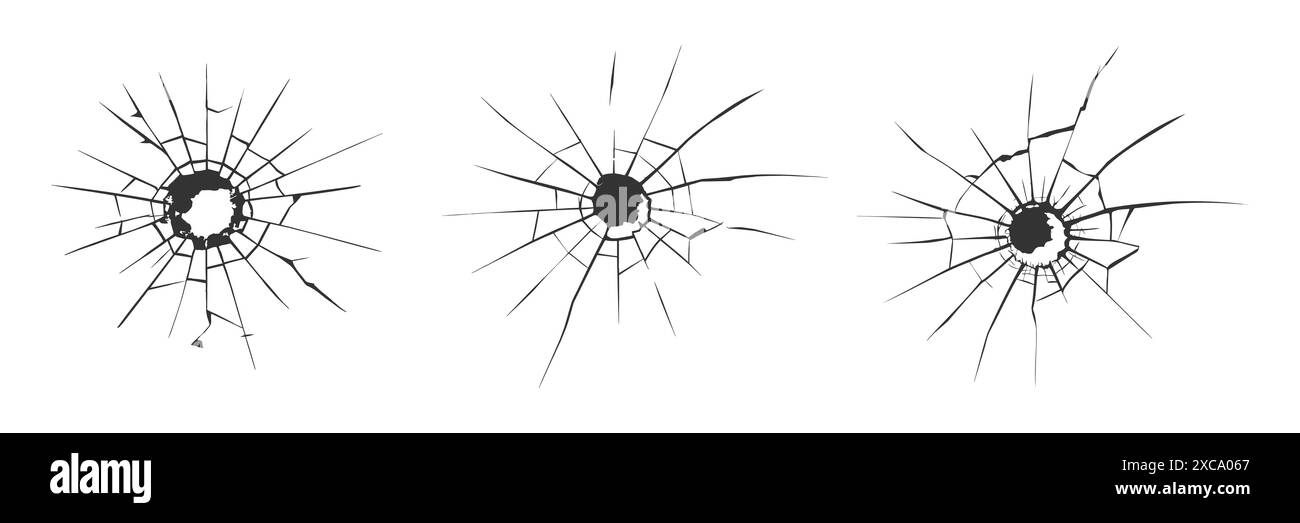 Verre fissuré. Fenêtre brisée, surface de verre brisée et silhouette de texture de verre brisée. Ensemble d'illustrations vectorielles isolées. Illustration de Vecteur