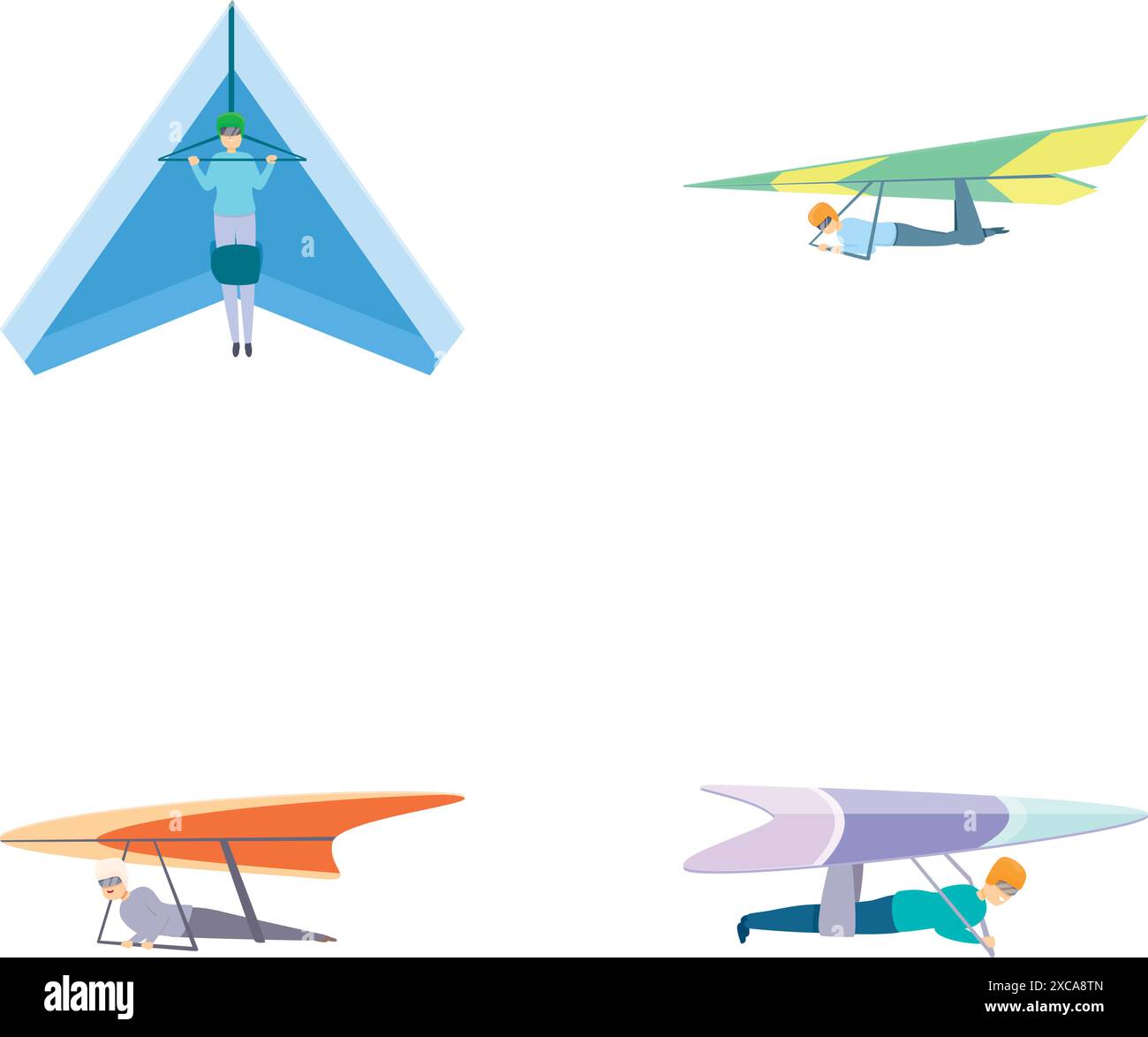 Accrocher les icônes de glisse définissent comme vecteur de dessin animé. Homme glissant volant sport extrême. Sport aérien, style de vie actif Illustration de Vecteur
