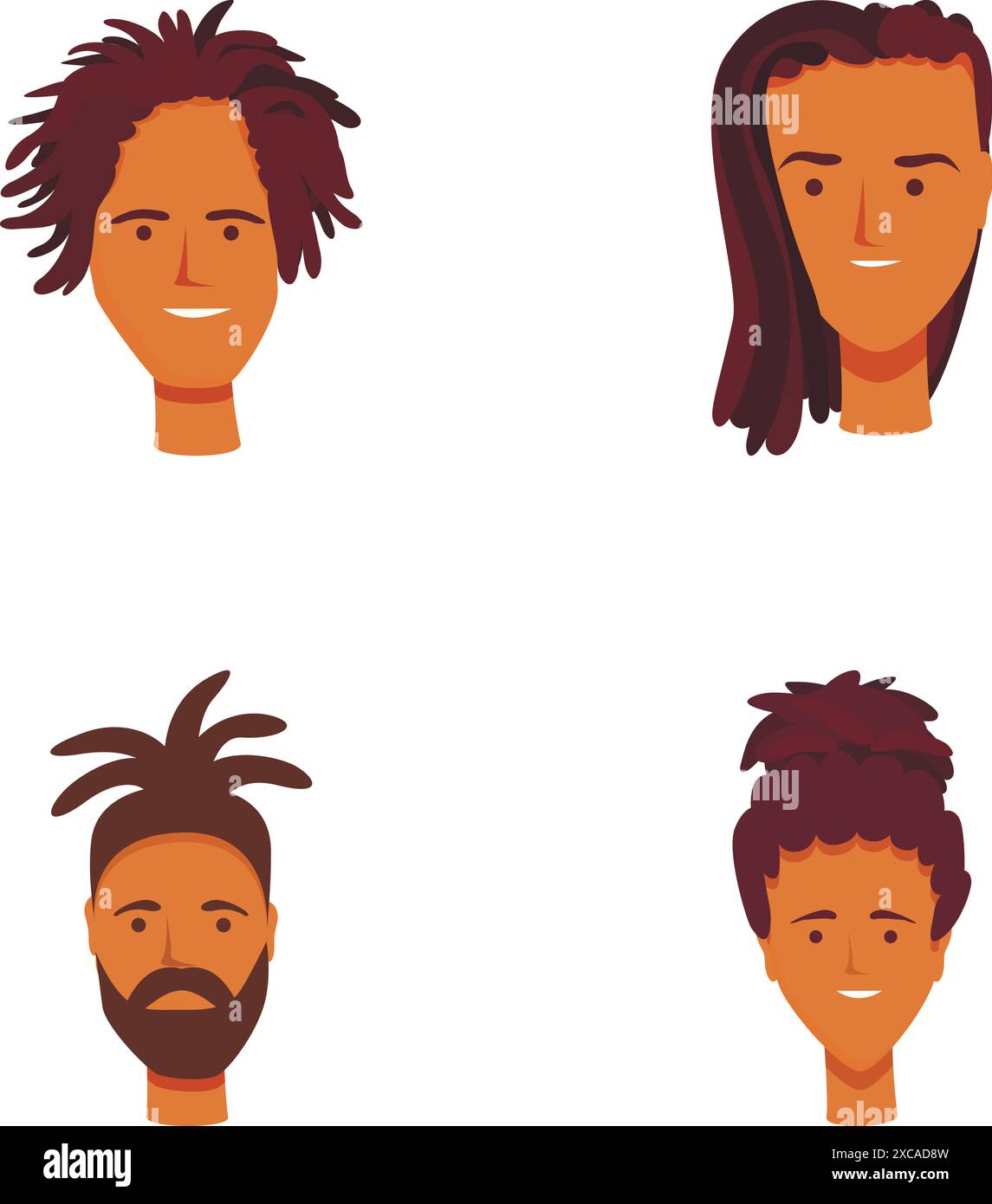 Icônes de caractère africain définissent le vecteur de dessin animé. Les gens avec la coiffure dreadlocks. Mode, beauté Illustration de Vecteur