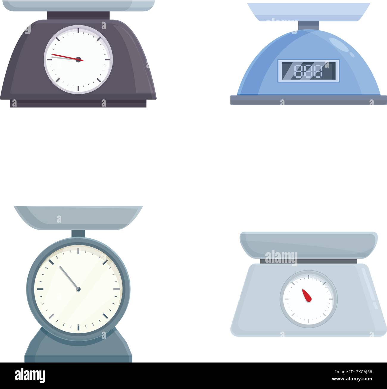 Graphiques vectoriels présentant quatre types de balances de cuisine, idéales pour la cuisine et les thèmes de cuisson Illustration de Vecteur