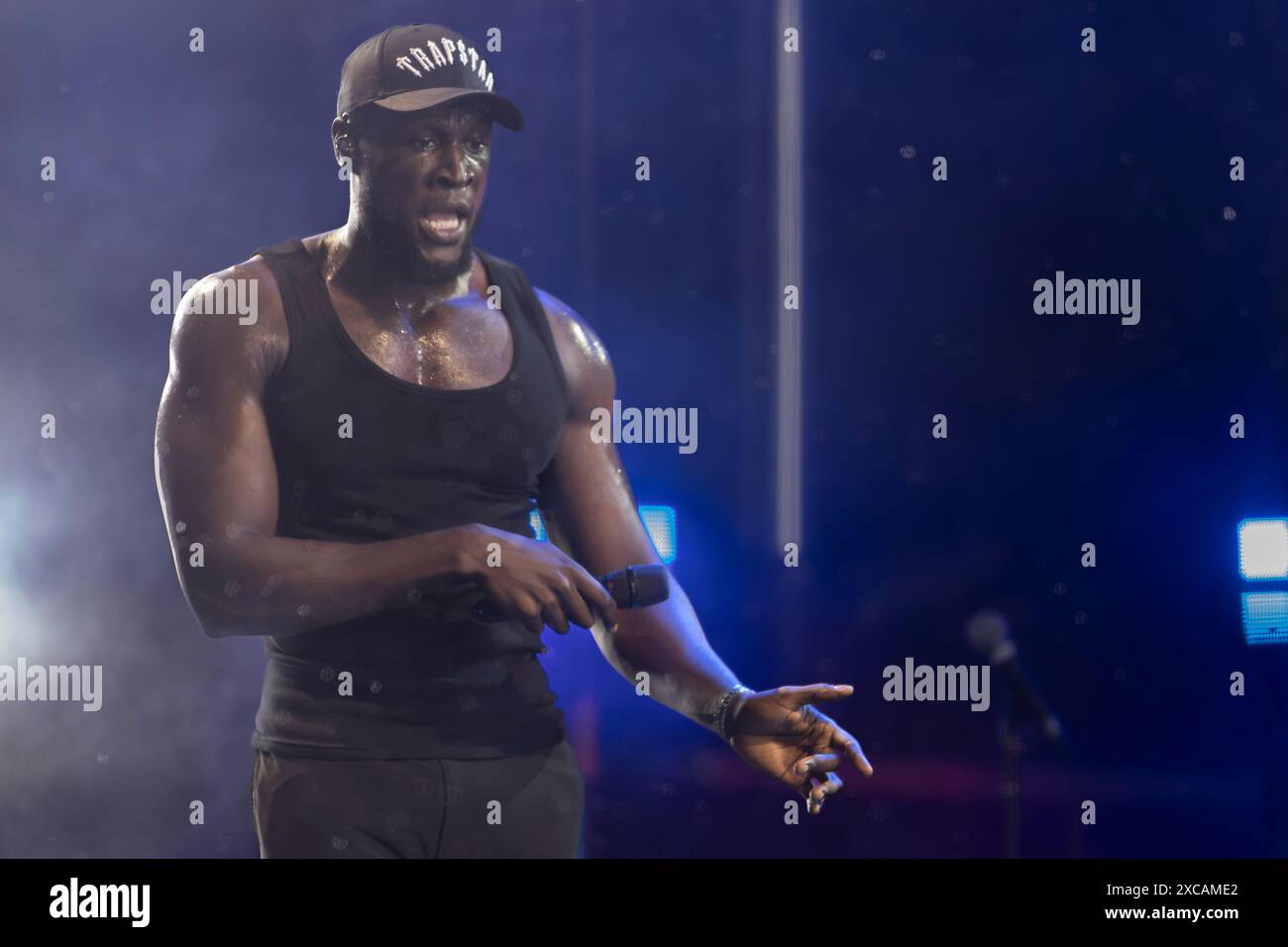 Oslo, Norvège 15 juin 2024 Stormzy se produisant sur scène Sophie lors du Picnic in the Park Festival à Sofienberg Park Oslo, Norvège crédit : Nigel Waldron/Alamy Live News Banque D'Images