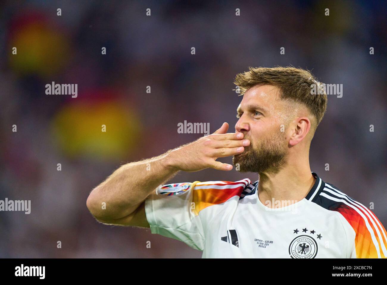 Niclas Füllkrug, DFB 9 célèbre son but 4-0, heureux, rire, célébration, dans le match de la phase de groupes ALLEMAGNE - ÉCOSSE 5-1 des Championnats d'Europe de l'UEFA 2024 le 14 juin 2024 à Munich, Allemagne. Photographe : Peter Schatz Banque D'Images