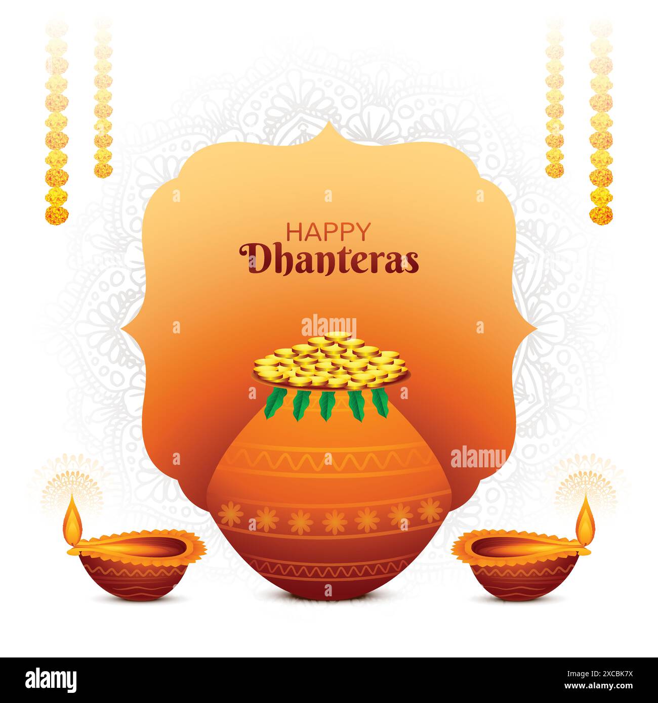 Joyeux dhanteras pot de pièce d'or et fond de célébration diya Illustration de Vecteur