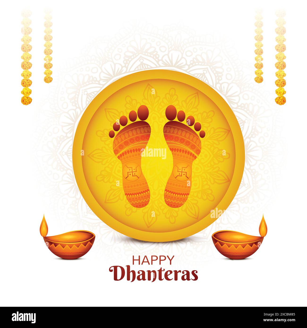 Heureux festival de dhanteras pour la déesse maa lakshmi charan ou paduka fond Illustration de Vecteur