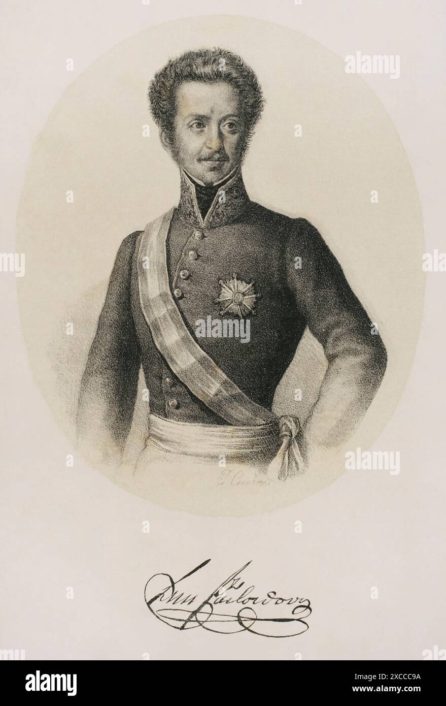 Luis Fernández de Córdoba y Valcárcel (1798-1840) Lieutenant général espagnol. D'idées absolutistes, sous le règne de Ferdinand VII, il se soulèvera contre le gouvernement pendant le triennat libéral, étant l'un des promoteurs du soulèvement manqué de la Garde Royale à Madrid le 7 juillet 1822, qui le força à s'exiler en France. Portrait. Lithographie. Historia de la guerra civil y de los partidos liberal y carlista (histoire de la guerre civile et des partis libéral et carliste), par Antonio Pirala. Volume II. Madrid, 1868. Banque D'Images