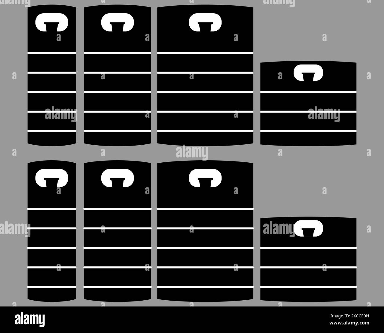 Fûts de bière métalliques. Illustration vectorielle en noir et blanc. Silhouette оn fond vide. Différentes formes. Illustration de Vecteur