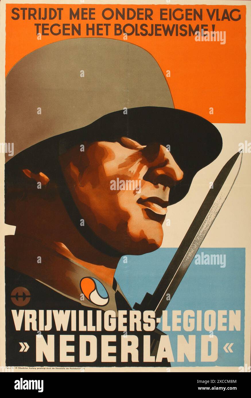 Une affiche de recrutement néerlandaise pour la Légion volontaire néerlandaise, qui était la plus grande unité SS néerlandaise. Elle a été rebaptisée 4th SS Panzer Grenadier Brigade Netherlands en octobre 1943. Banque D'Images