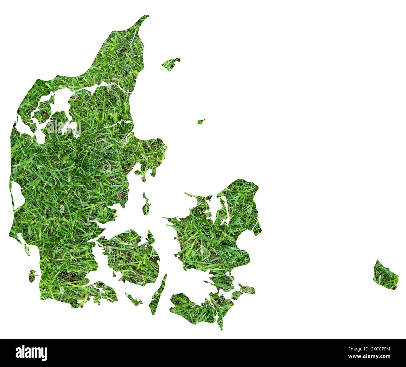 Carte du Danemark montrant le pays avec un terrain de football de pelouse de l'herbe. Équipe du Championnat d'Europe de football de l'UEFA 2024. Banque D'Images