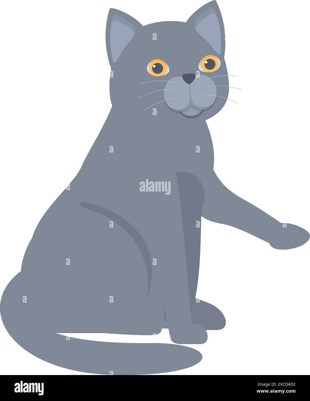 Illustration de bande dessinée d'un chat gris mignon assis et levant sa patte Illustration de Vecteur